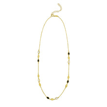 Load image into Gallery viewer, 14k Yellow Gold Onyx Malachite Turquoise & Mother of Pearl Inlay Triple Link Station Solid Cable Chain Necklace