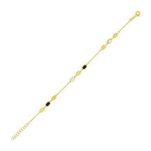 Load image into Gallery viewer, 14k Yellow Gold Onyx Turquoise Hexagon & Mother of Pearl Inlay Links Bracelet Solid Beaded Chain Bracelet