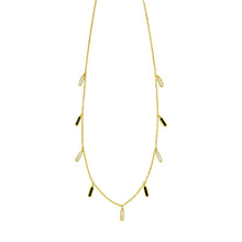 Load image into Gallery viewer, 14k Yellow Gold Turquoise Malachite Onyx & Mother of Pearl Inlay Station Solid Cable Chain Necklace