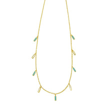 Load image into Gallery viewer, 14k Yellow Gold Turquoise Malachite Onyx & Mother of Pearl Inlay Station Solid Cable Chain Necklace