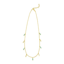 Load image into Gallery viewer, 14k Yellow Gold Turquoise Malachite Onyx & Mother of Pearl Inlay Station Solid Cable Chain Necklace