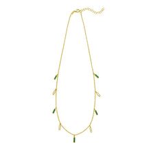 Load image into Gallery viewer, 14k Yellow Gold Turquoise Malachite Onyx & Mother of Pearl Inlay Station Solid Cable Chain Necklace