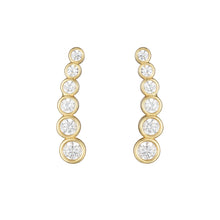 Load image into Gallery viewer, 14k Yellow Gold 11.3mm Graduated Round Bezel CZ Ear Climber Earrings