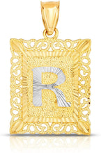 Load image into Gallery viewer, 10k Yellow and White Gold A-Z Initial Square (21 x 12 mm) Pendant with Optional Necklace, Small