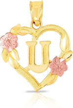 Load image into Gallery viewer, 10k Yellow and Rose Gold A-Z Initial Heart Pendant with Optional Necklace