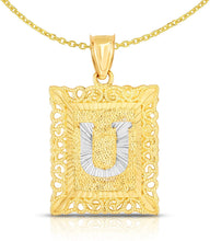 Load image into Gallery viewer, 10k Yellow and White Gold A-Z Initial Square (26 x 18.7 mm) Pendant with Optional Necklace, Large