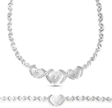 Load image into Gallery viewer, Floreo 925 Sterling Silver Stampato XOXO Hugs and Kisses with Graduating Heart Pendant Bracelet and Necklace Set