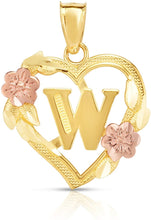 Load image into Gallery viewer, 10k Yellow and Rose Gold A-Z Initial Heart Pendant with Optional Necklace