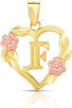 Load image into Gallery viewer, 10k Yellow and Rose Gold A-Z Initial Heart Pendant with Optional Necklace