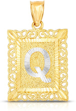 Load image into Gallery viewer, 10k Yellow and White Gold A-Z Initial Square (26 x 18.7 mm) Pendant with Optional Necklace, Large