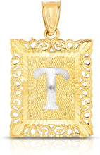 Load image into Gallery viewer, 10k Yellow and White Gold A-Z Initial Square (21 x 12 mm) Pendant with Optional Necklace, Small
