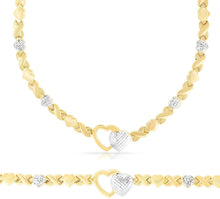 Load image into Gallery viewer, Floreo 925 Sterling Silver Stampato XOXO Hugs and Kisses with Open Heart Pendant Bracelet and Necklace Set