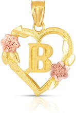 Load image into Gallery viewer, 10k Yellow and Rose Gold A-Z Initial Heart Pendant with Optional Necklace