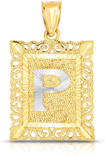 Load image into Gallery viewer, 10k Yellow and White Gold A-Z Initial Square (26 x 18.7 mm) Pendant with Optional Necklace, Large