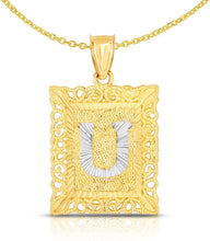 Load image into Gallery viewer, 10k Yellow and White Gold A-Z Initial Square (21 x 12 mm) Pendant with Optional Necklace, Small