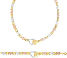 Load image into Gallery viewer, Floreo 925 Sterling Silver Stampato XOXO Hugs and Kisses with Open Heart Pendant Bracelet and Necklace Set