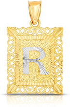 Load image into Gallery viewer, 10k Yellow and White Gold A-Z Initial Square (26 x 18.7 mm) Pendant with Optional Necklace, Large