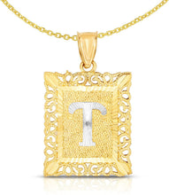 Load image into Gallery viewer, 10k Yellow and White Gold A-Z Initial Square (21 x 12 mm) Pendant with Optional Necklace, Small