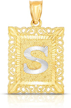Load image into Gallery viewer, 10k Yellow and White Gold A-Z Initial Square (21 x 12 mm) Pendant with Optional Necklace, Small