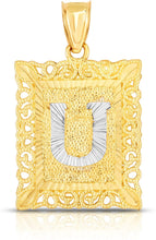 Load image into Gallery viewer, 10k Yellow and White Gold A-Z Initial Square (26 x 18.7 mm) Pendant with Optional Necklace, Large