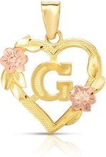Load image into Gallery viewer, 10k Yellow and Rose Gold A-Z Initial Heart Pendant with Optional Necklace