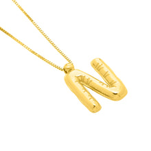 Load image into Gallery viewer, 14k Yellow Gold 15mm Helium Balloon Initial Letter A Pendant with 18" Inch Box Chain Necklace