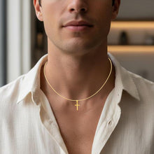 Load image into Gallery viewer, 14k Yellow Gold or White Gold 0.8" Classic Cross Charm Pendant with optional Adjustable Chain Necklace