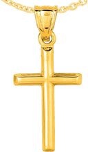Load image into Gallery viewer, 14k Yellow Gold or White Gold 0.8" Classic Cross Charm Pendant with optional Adjustable Chain Necklace