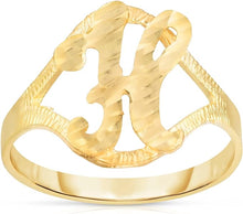 Load image into Gallery viewer, 10k Yellow Gold A-Z Cursive Letter Initial Ring, Sizes 4-9