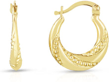 Load image into Gallery viewer, 10k Yellow Gold High Polish Beaded Twisted Swirl Design Hoop Earrings
