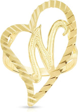 Load image into Gallery viewer, 10k Yellow Gold Small Medium Large or Extra Large A-Z Cursive initial Letter Heart Ring