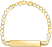 Load image into Gallery viewer, 10k Yellow and White Gold 6mm Solid Pave Curb Link Personalized Engraved Name Bar Custom Two-Tone ID Bracelet