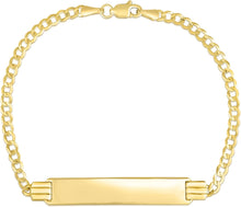 Load image into Gallery viewer, 10k Yellow Gold 3mm Solid Curb Personalized Engraved Name Bar Custom ID Bracelet