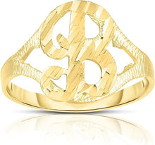 Load image into Gallery viewer, 10k Yellow Gold A-Z Cursive Letter Initial Ring, Sizes 4-9