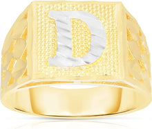 Load image into Gallery viewer, Men's 10k Yellow Gold Square Two Tone Initial Ring A-Z, Sizes 6-11