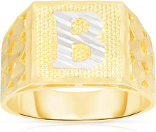 Load image into Gallery viewer, Men's 10k Yellow Gold Square Two Tone Initial Ring A-Z, Sizes 6-11