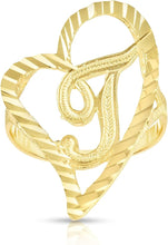 Load image into Gallery viewer, 10k Yellow Gold Small Medium Large or Extra Large A-Z Cursive initial Letter Heart Ring
