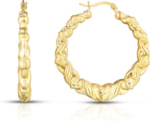 Load image into Gallery viewer, 10k Yellow Gold XOXO with Graduated Heart Shape Hoop Earrings