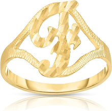 Load image into Gallery viewer, 10k Yellow Gold A-Z Cursive Letter Initial Ring, Sizes 4-9