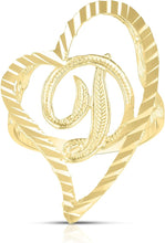 Load image into Gallery viewer, 10k Yellow Gold Small Medium Large or Extra Large A-Z Cursive initial Letter Heart Ring