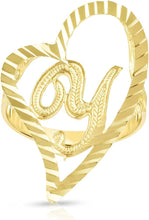 Load image into Gallery viewer, 10k Yellow Gold Small Medium Large or Extra Large A-Z Cursive initial Letter Heart Ring