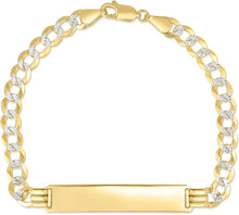 Load image into Gallery viewer, 10k Yellow and White Gold 5mm Solid Pave Curb Link Personalized Engraved Name Bar Custom Two-Tone ID Bracelet