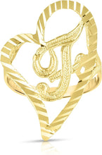 Load image into Gallery viewer, 10k Yellow Gold Small Medium Large or Extra Large A-Z Cursive initial Letter Heart Ring