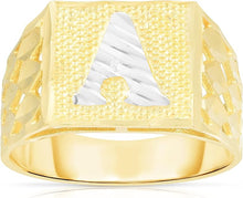 Load image into Gallery viewer, Men's 10k Yellow Gold Square Two Tone Initial Ring A-Z, Sizes 6-11