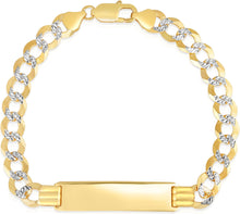 Load image into Gallery viewer, 10k Yellow and White Gold 8.5 or 10mm Solid Pave Curb Link Personalized Engraved Name Bar Custom Two-Tone ID Bracelet - 9 inch