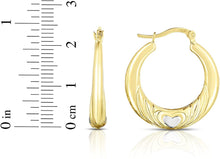 Load image into Gallery viewer, 10k Two-Tone Gold Heart Shape and Vibration Design Hoop Earrings