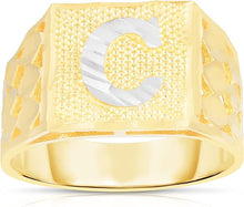 Load image into Gallery viewer, Men's 10k Yellow Gold Square Two Tone Initial Ring A-Z, Sizes 6-11