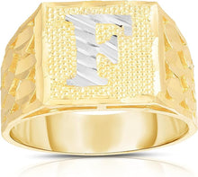 Load image into Gallery viewer, Men's 10k Yellow Gold Square Two Tone Initial Ring A-Z, Sizes 6-11