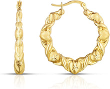Load image into Gallery viewer, 10k Yellow Gold XOXO with Graduated Heart Shape Hoop Earrings