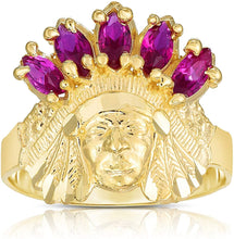 Load image into Gallery viewer, 10k Yellow Gold 16mm Indian Tribal Chief Head CZ Ring All Ring Sizes
